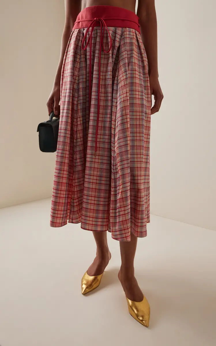 Rosie Assoulin Exclusive Pleated Plaid Silk-Blend Full Midi Skirt | Thumbnail 3 Rosie Assoulin Exclusive Pleated Plaid Silk-Blend Full Midi Skirt | Thumbnail 3