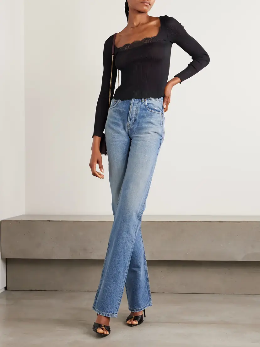 Saint Laurent Lace-trimmed Ribbed Silk Top | Thumbnail 2