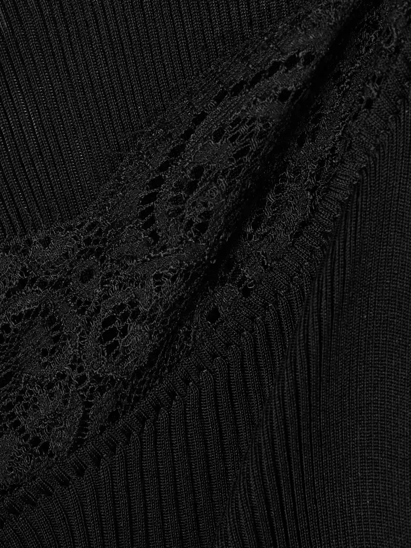 Saint Laurent Lace-trimmed Ribbed Silk Top | Thumbnail 4