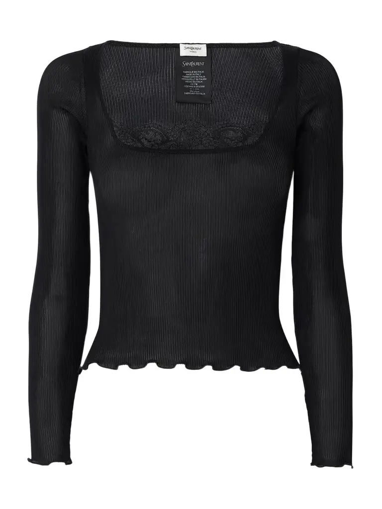 Lace-trimmed Ribbed Silk Top Lace-trimmed Ribbed Silk Top