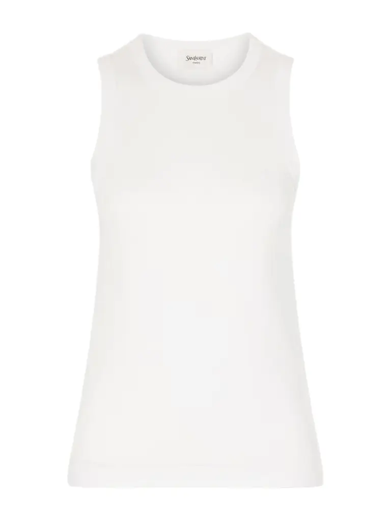 Saint Laurent Embroidered Ribbed Cotton-jersey Tank | Image 1 Saint Laurent Embroidered Ribbed Cotton-jersey Tank | Image 1