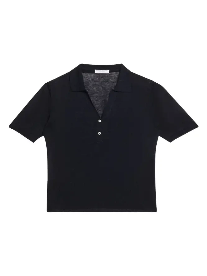 Semi-Sheer Knit Polo Shirt