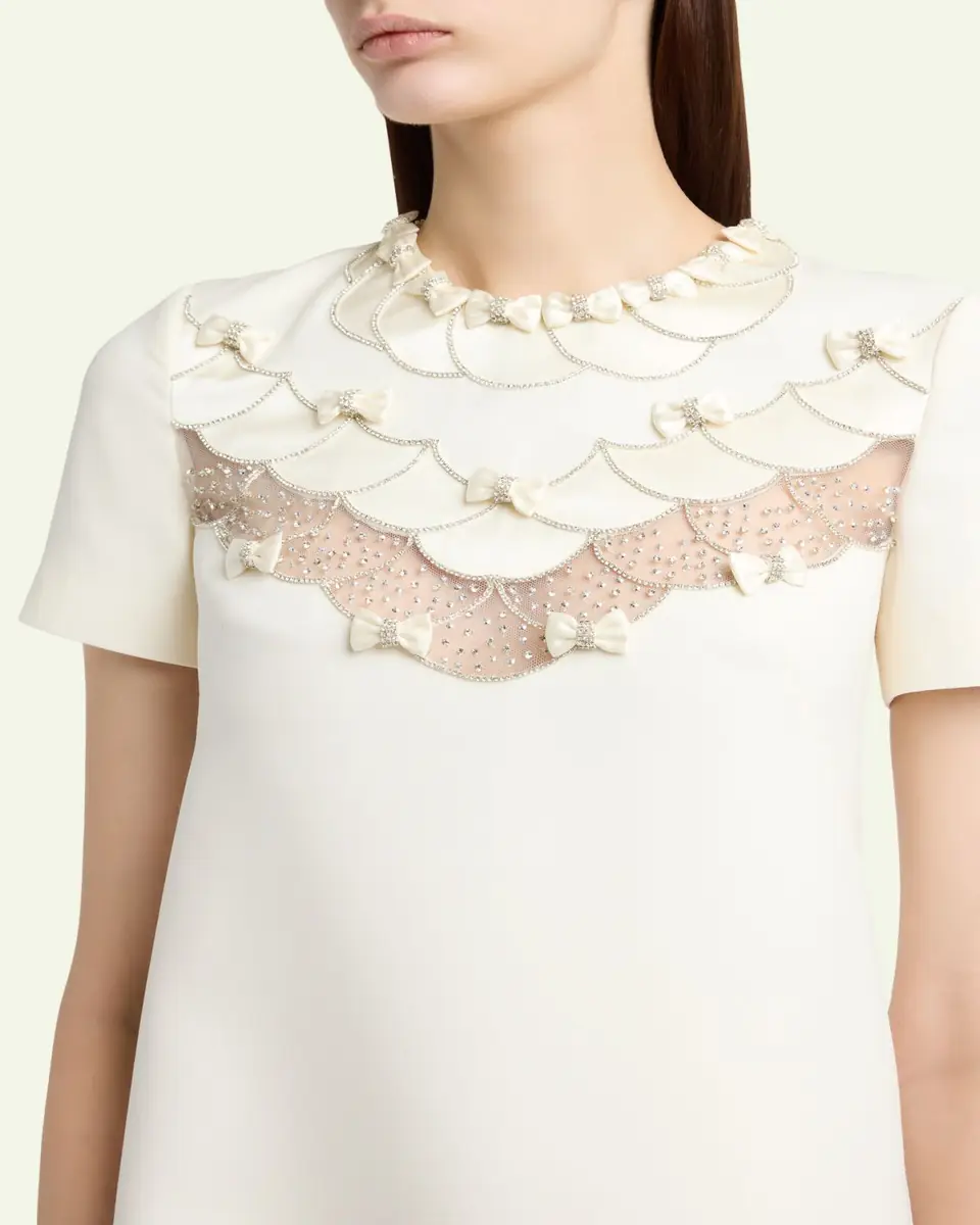 Valentino Garavani Crystal Embroidered Scalloped-Inset Short-Sleeve Mini Dress | Thumbnail 5