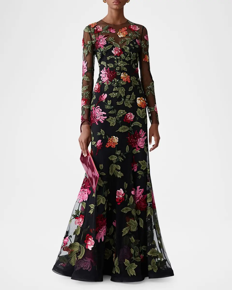 Carolina Herrera Floral-Embroidered Tulle Gown | Thumbnail 4 Carolina Herrera Floral-Embroidered Tulle Gown | Thumbnail 4