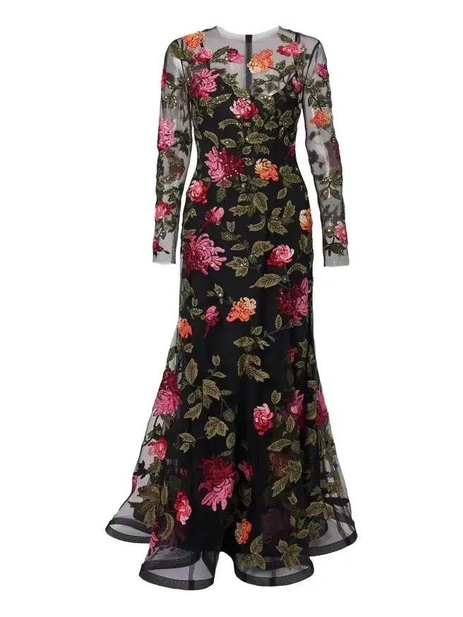 Floral-Embroidered Tulle Gown Floral-Embroidered Tulle Gown