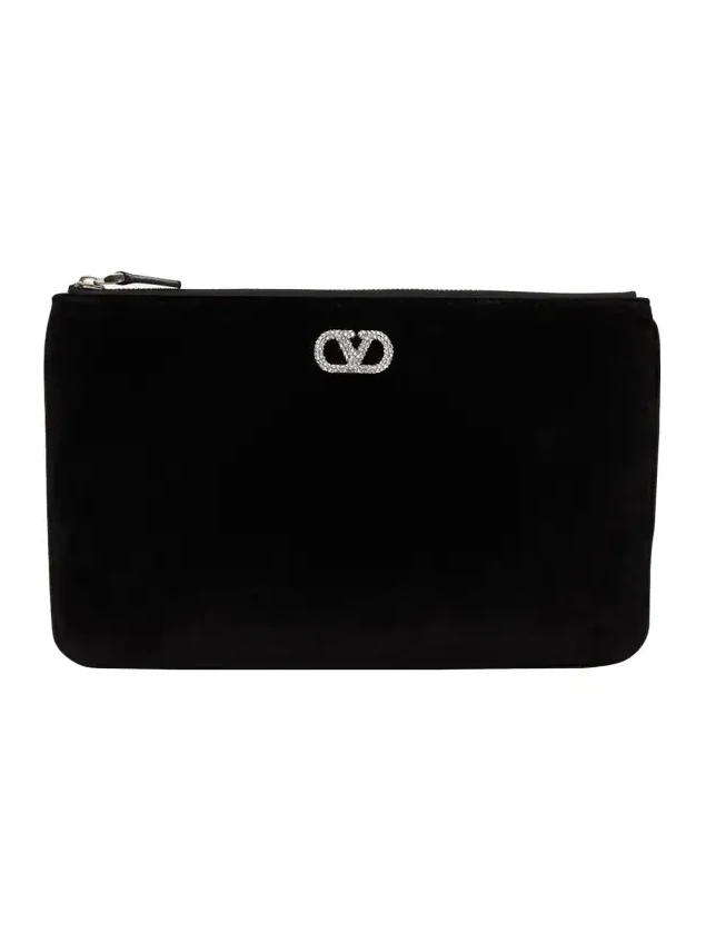 Medium Crystal VLogo Velvety Flat Pouch Bag Medium Crystal VLogo Velvety Flat Pouch Bag