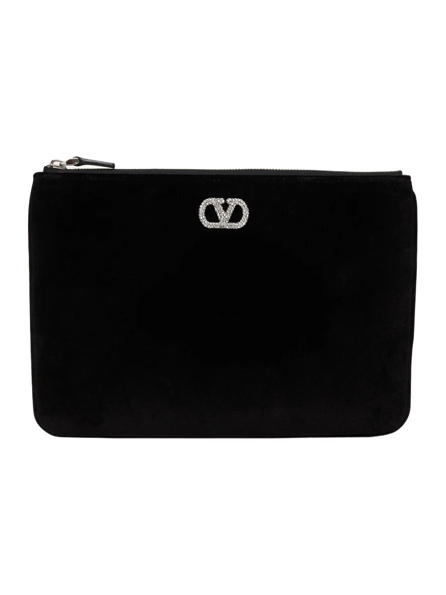 Medium Crystal VLogo Velvety Flat Pouch Bag