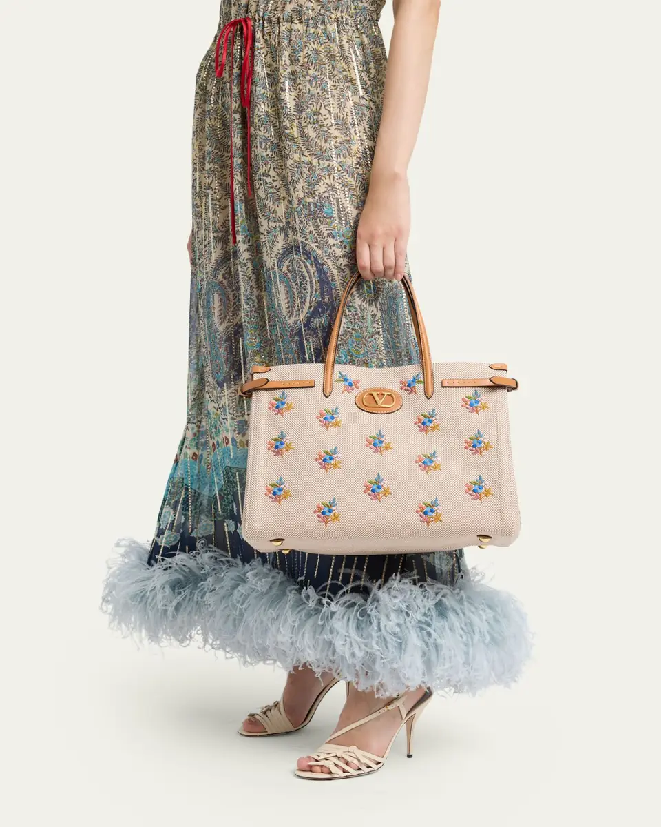Valentino Garavani Floral-Embroidered Canvas Tote Bag | Thumbnail 2