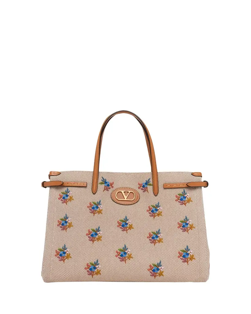 Valentino Garavani Floral-Embroidered Canvas Tote Bag | Image 1 Valentino Garavani Floral-Embroidered Canvas Tote Bag | Image 1
