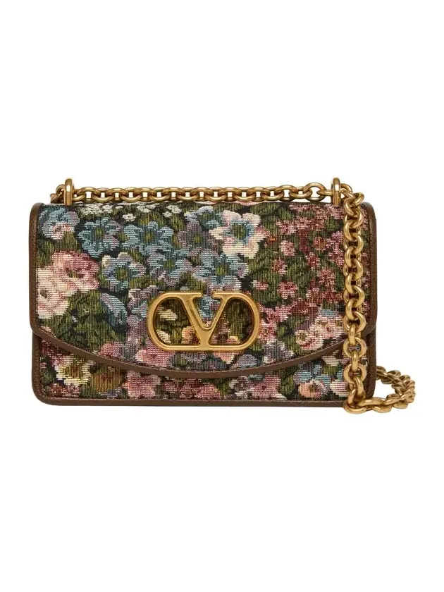 Small Floral Woven Leather-Trim Shoulder Bag Small Floral Woven Leather-Trim Shoulder Bag
