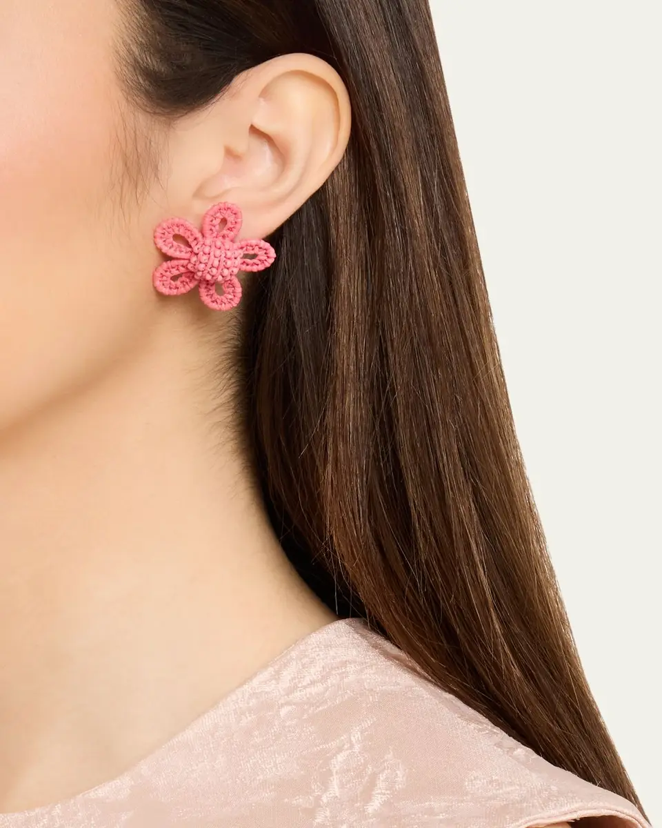 Oscar de la Renta Small Woven Raffia Flower Earrings | Thumbnail 2 Oscar de la Renta Small Woven Raffia Flower Earrings | Thumbnail 2