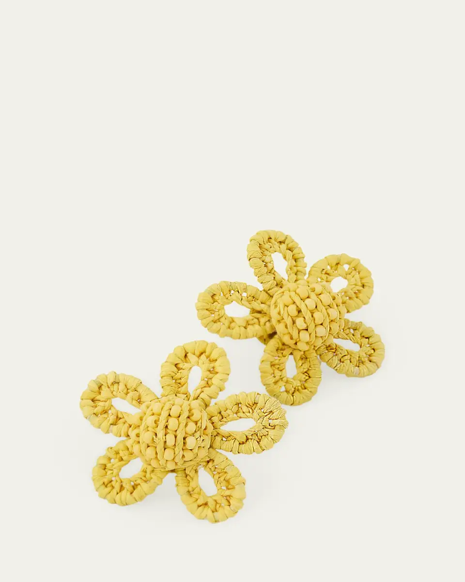 Oscar de la Renta Small Woven Raffia Flower Earrings | Thumbnail 4 Oscar de la Renta Small Woven Raffia Flower Earrings | Thumbnail 4