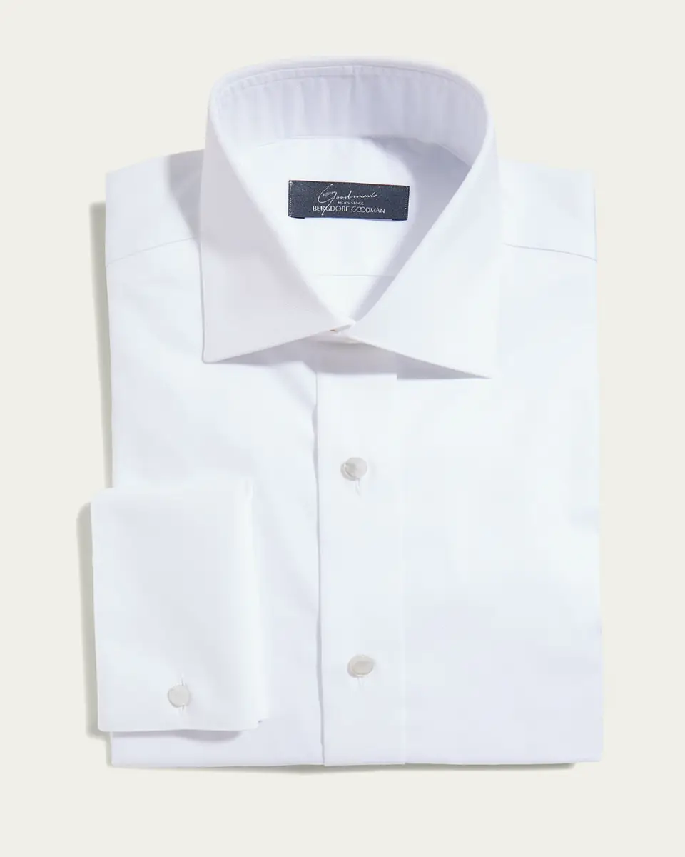 Bergdorf Goodman Men's Stud-Front Micro Box Weave Dress Shirt | Thumbnail 3 Bergdorf Goodman Men's Stud-Front Micro Box Weave Dress Shirt | Thumbnail 3