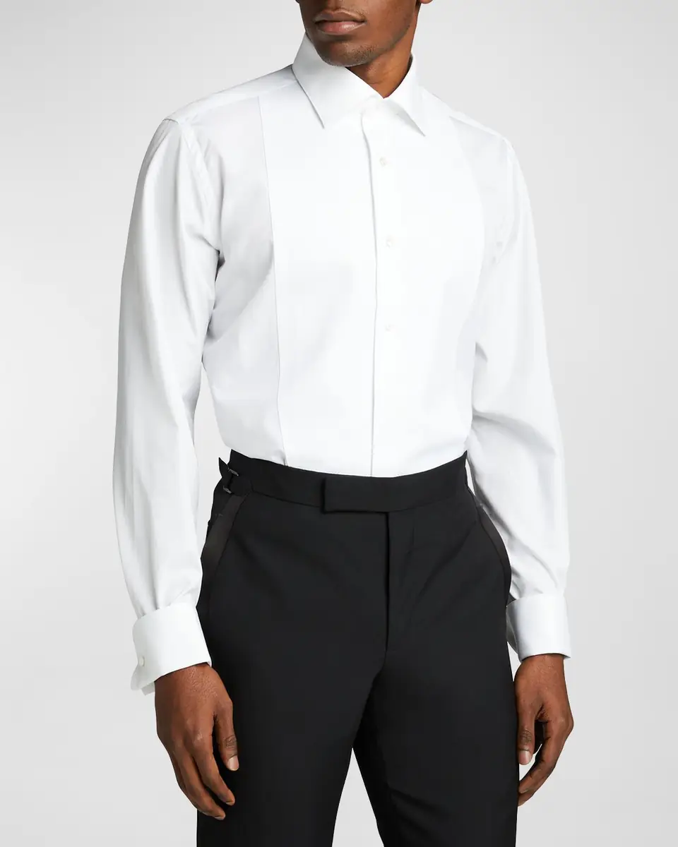 Bergdorf Goodman Men's Pique Bib-Front Tuxedo Shirt | Thumbnail 3