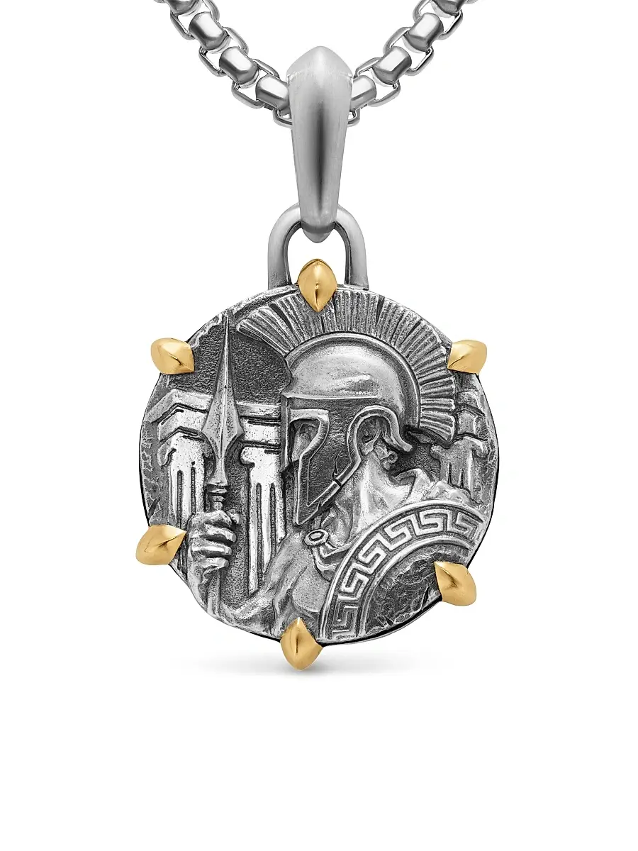 David Yurman Men's Ares Amulet in Sterling Silver with 18K Yellow Gold, 26.4MM - Silver | Thumbnail 4 David Yurman Men's Ares Amulet in Sterling Silver with 18K Yellow Gold, 26.4MM - Silver | Thumbnail 4