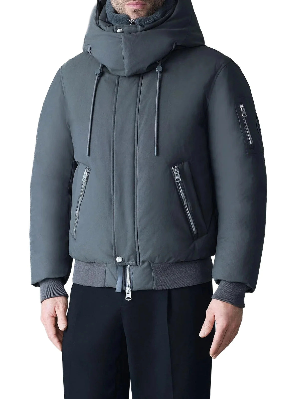 Men's Iker Mixed-Media Bomber Down Jacket Men's Iker Mixed-Media Bomber Down Jacket