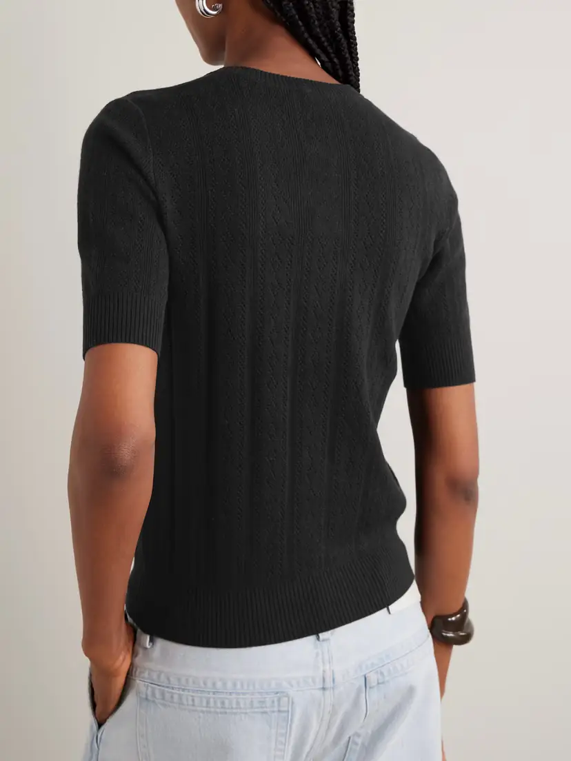 Lisa Yang Nika Pointelle-knit Cotton And Cashmere-blend Sweater - Black | Thumbnail 3 Lisa Yang Nika Pointelle-knit Cotton And Cashmere-blend Sweater - Black | Thumbnail 3