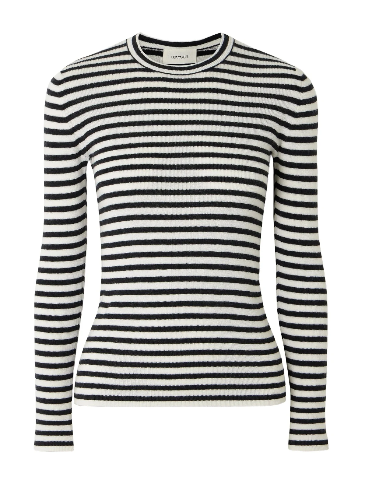Lisa Yang Vivian Striped Ribbed Cotton And Cashmere-blend Top - Black