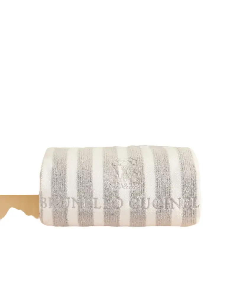 Brunello Cucinelli Embroidered Striped Cotton-terry Beach Towel | Image 1 Brunello Cucinelli Embroidered Striped Cotton-terry Beach Towel | Image 1
