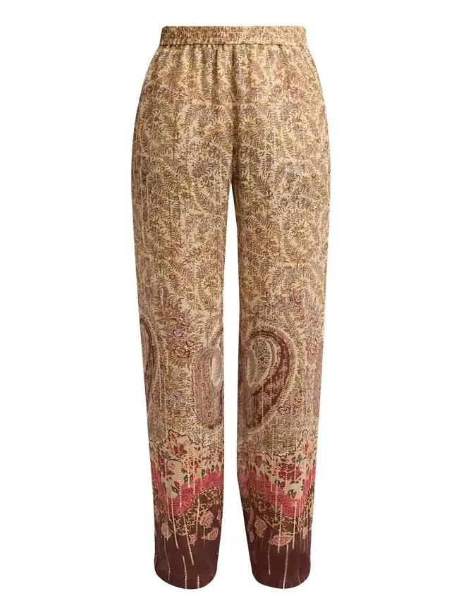 Paisley Metallic Silk Straight-Leg Pull-On Pants Paisley Metallic Silk Straight-Leg Pull-On Pants
