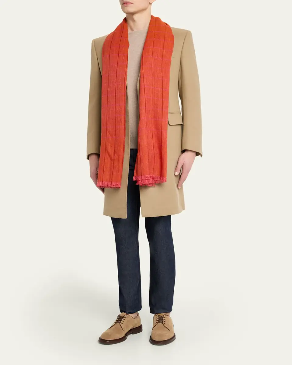 Anderson & Sheppard Men's Hairline Windowpane Check Cashmere Scarf | Thumbnail 2 Anderson & Sheppard Men's Hairline Windowpane Check Cashmere Scarf | Thumbnail 2