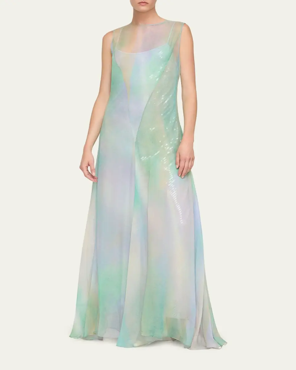 Lafayette 148 New York Ombre-Print Chiffon Gown with Sequin Slip | Thumbnail 2