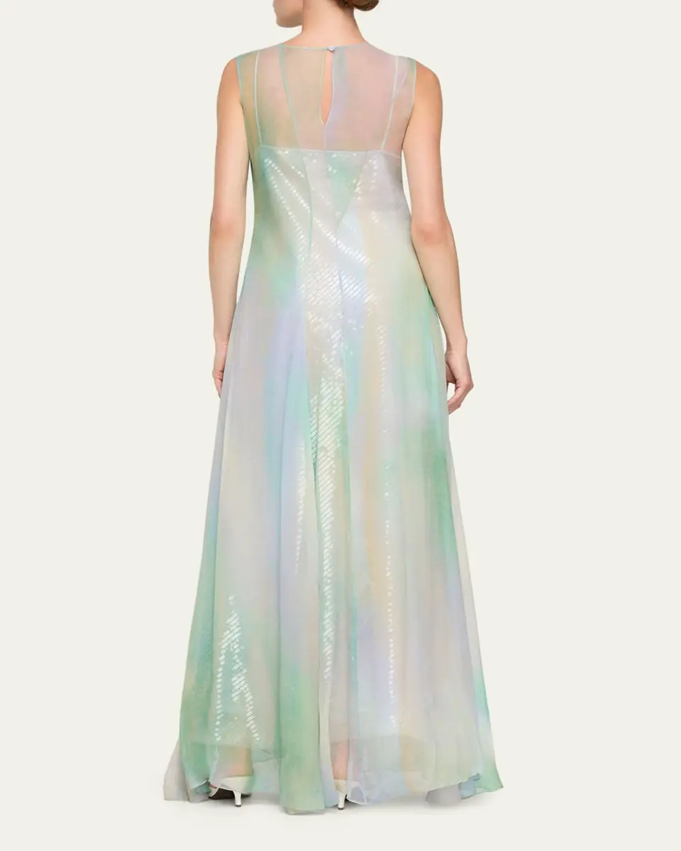 Lafayette 148 New York Ombre-Print Chiffon Gown with Sequin Slip | Thumbnail 3