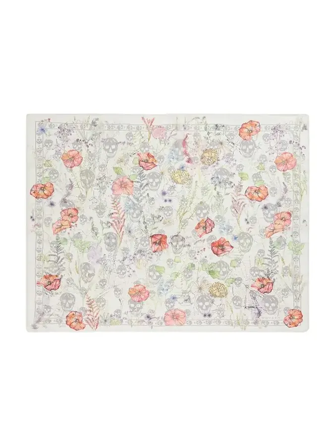 Skull & Spider Floral Silk Scarf