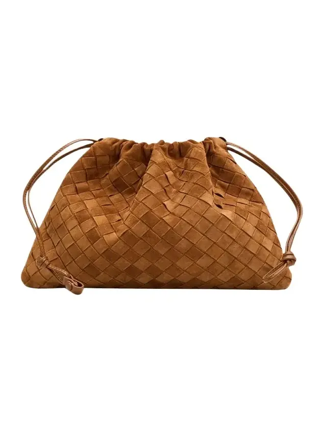 Suede Drawstring Pouch Clutch Bag
