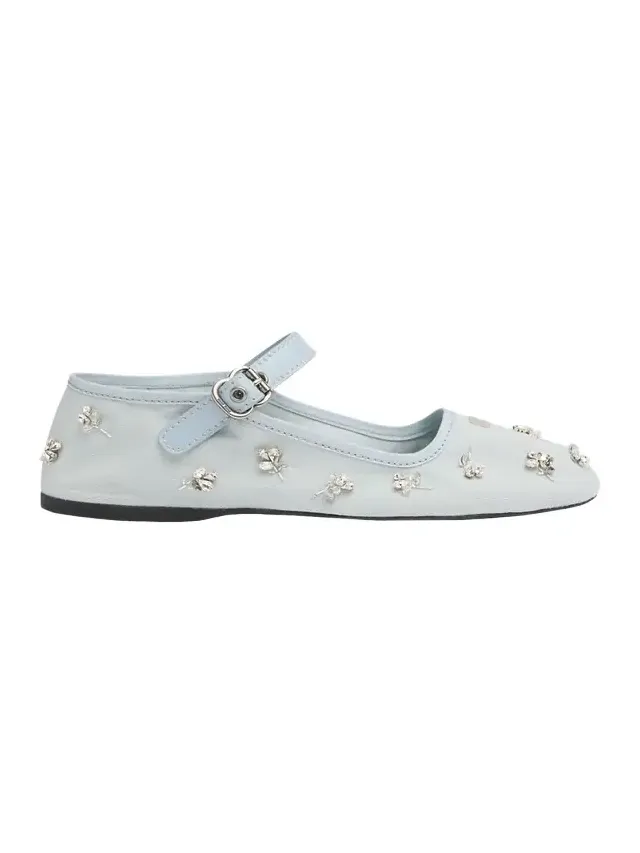 Embellished Canvas Mary Jane Ballerina Flats