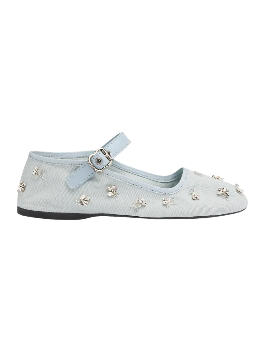 Miu Miu Embellished Canvas Mary Jane Ballerina Flats