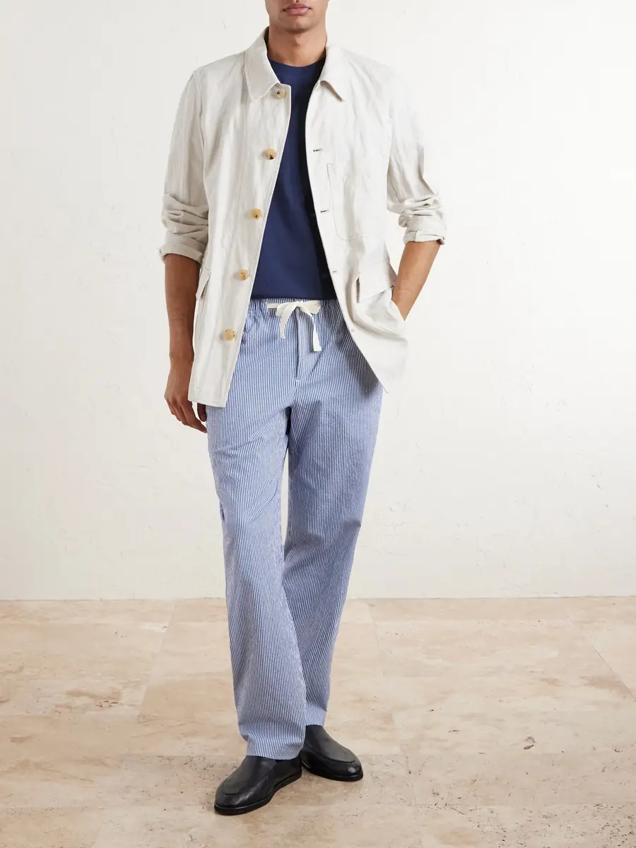 Orlebar Brown Alex Tapered Striped Cotton-Blend Seersucker Drawstring Trousers - Men | Thumbnail 2
