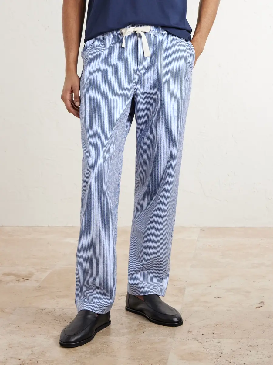 Orlebar Brown Alex Tapered Striped Cotton-Blend Seersucker Drawstring Trousers - Men | Thumbnail 3