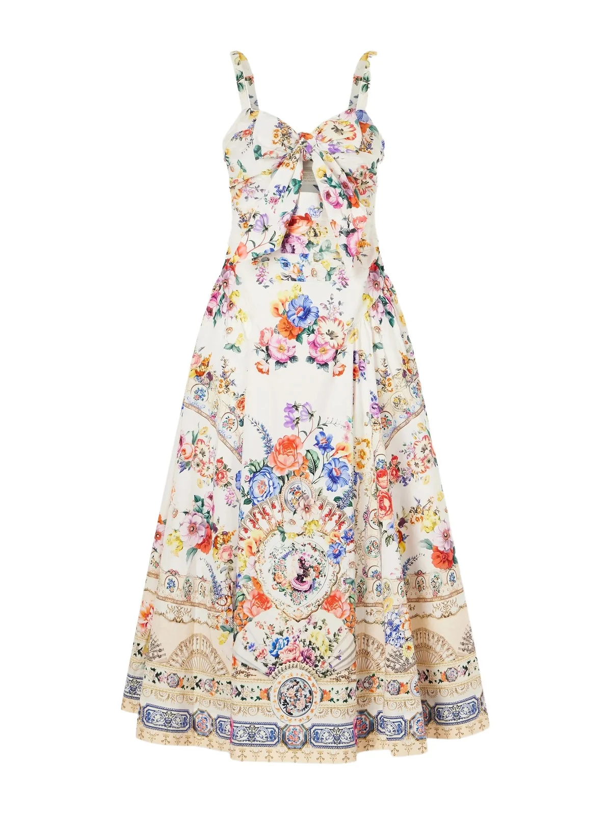 Ballerina Tie-detailed Cutout Ruched Floral-print Cotton-blend Midi Dress Ballerina Tie-detailed Cutout Ruched Floral-print Cotton-blend Midi Dress