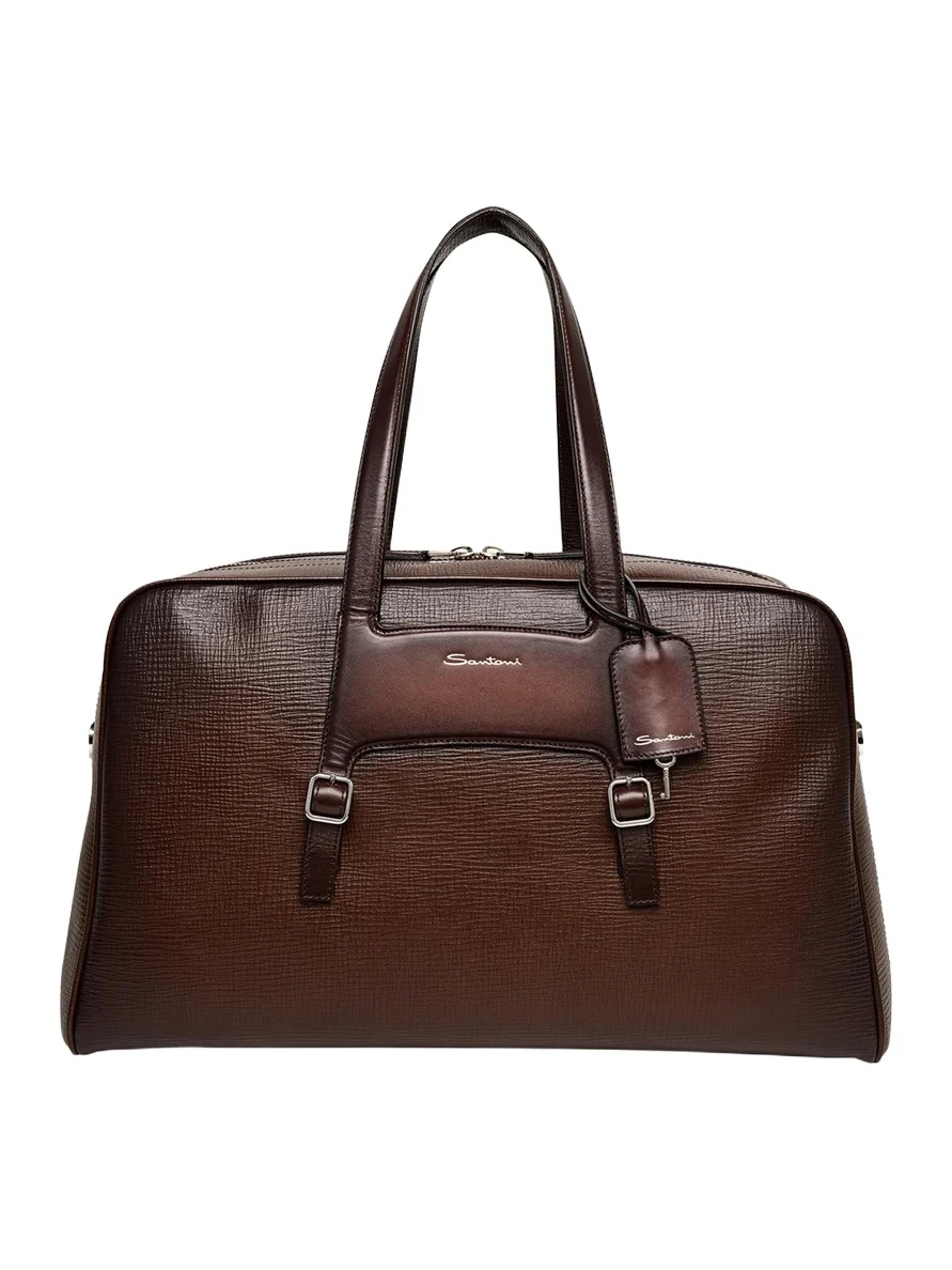 Santoni Men's Leather Weekender Duffel Bag