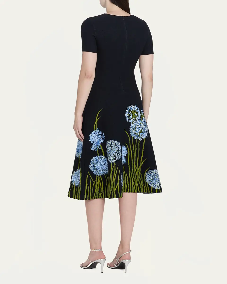 Oscar de la Renta Allium Degrade Knit Short-Sleeve Midi Dress | Thumbnail 3 Oscar de la Renta Allium Degrade Knit Short-Sleeve Midi Dress | Thumbnail 3