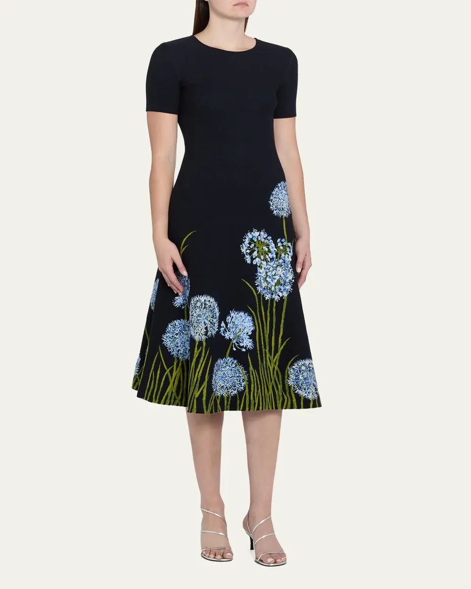 Oscar de la Renta Allium Degrade Knit Short-Sleeve Midi Dress | Thumbnail 4 Oscar de la Renta Allium Degrade Knit Short-Sleeve Midi Dress | Thumbnail 4