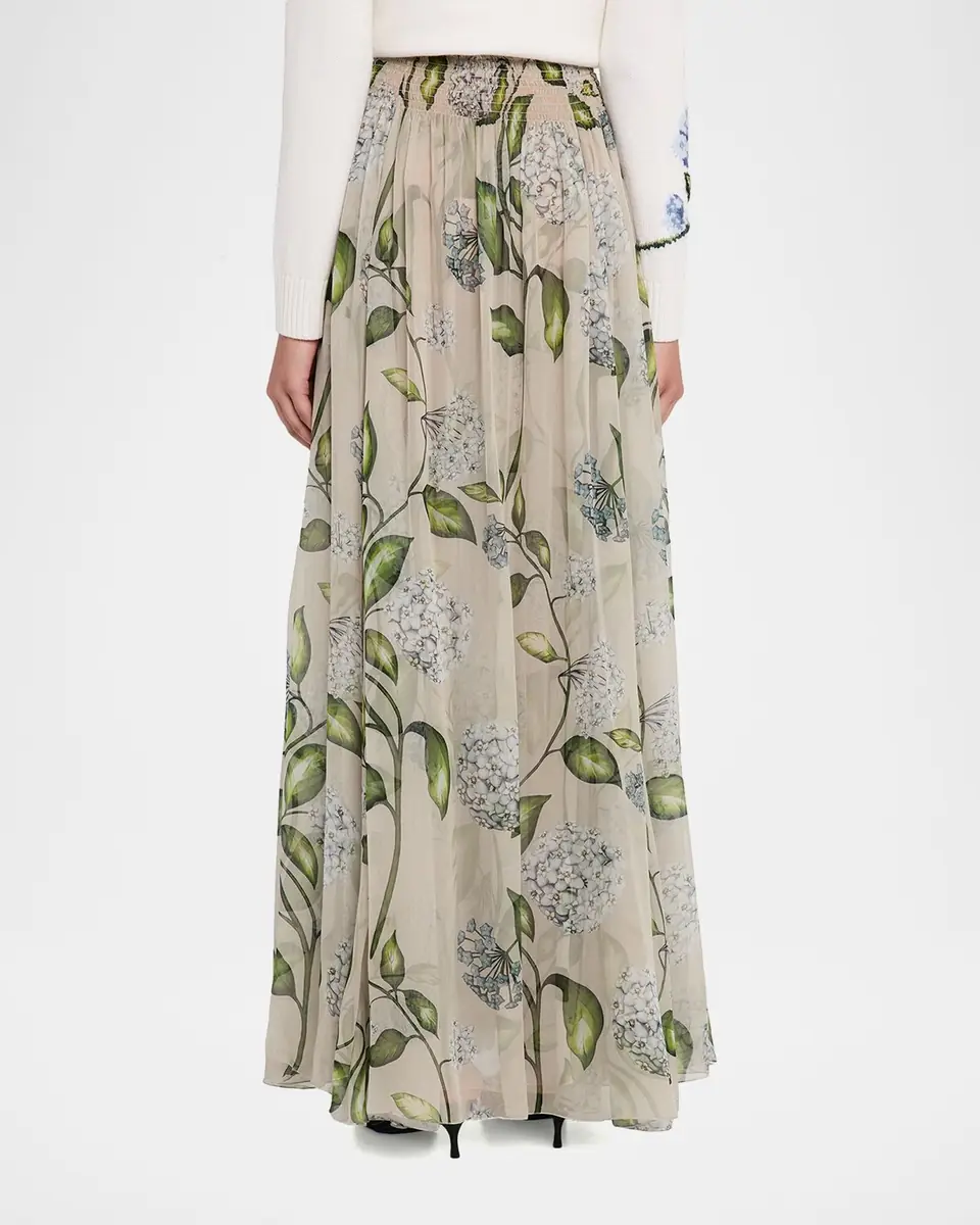 Oscar de la Renta Porcelain Flower Chiffon Maxi Skirt | Thumbnail 2