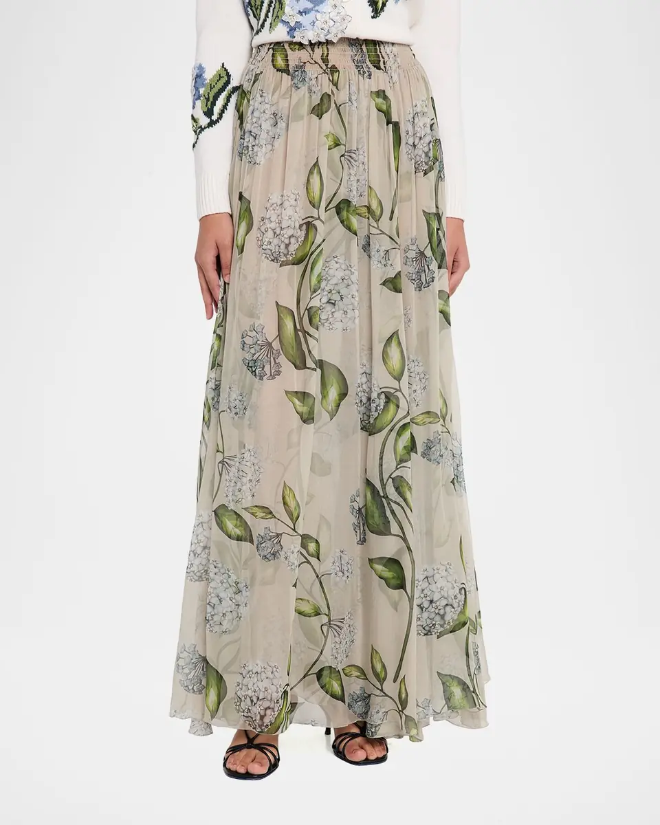 Oscar de la Renta Porcelain Flower Chiffon Maxi Skirt | Thumbnail 3