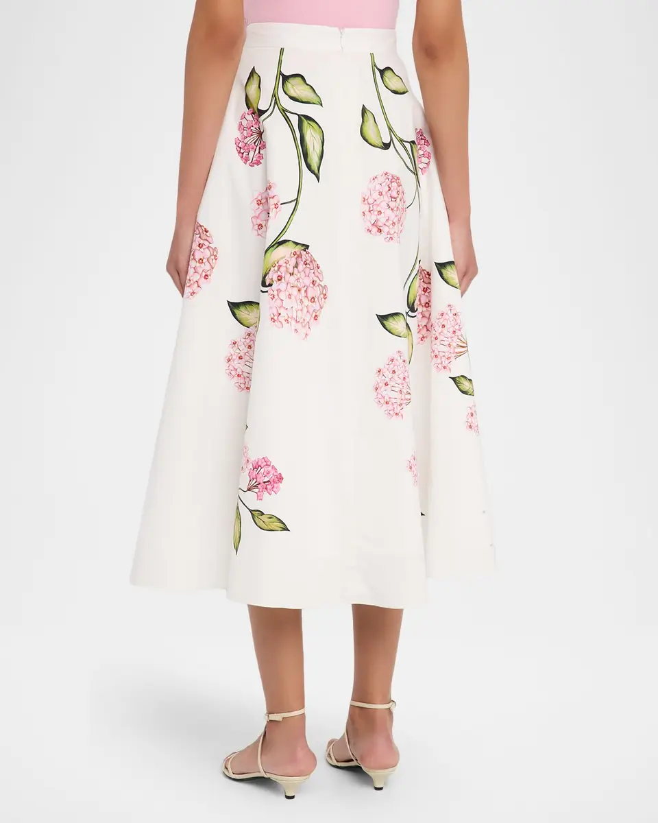 Oscar de la Renta Porcelain Flower Cotton Poplin Midi Skirt | Thumbnail 2 Oscar de la Renta Porcelain Flower Cotton Poplin Midi Skirt | Thumbnail 2