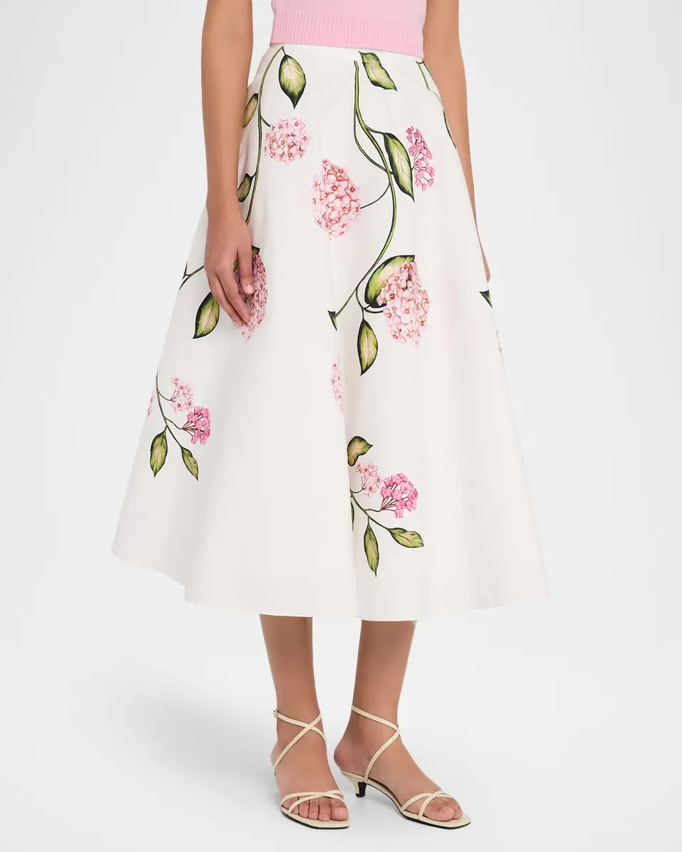 Oscar de la Renta Porcelain Flower Cotton Poplin Midi Skirt | Thumbnail 3 Oscar de la Renta Porcelain Flower Cotton Poplin Midi Skirt | Thumbnail 3