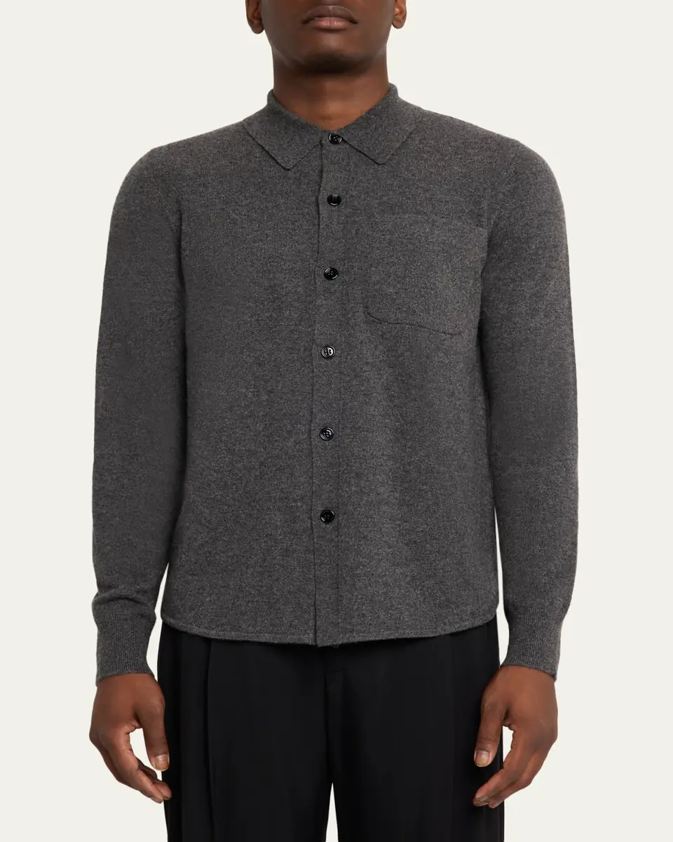 Dries Van Noten Men's Monaco Cashmere Knit Pocket Button-Down Shirt | Thumbnail 4 Dries Van Noten Men's Monaco Cashmere Knit Pocket Button-Down Shirt | Thumbnail 4