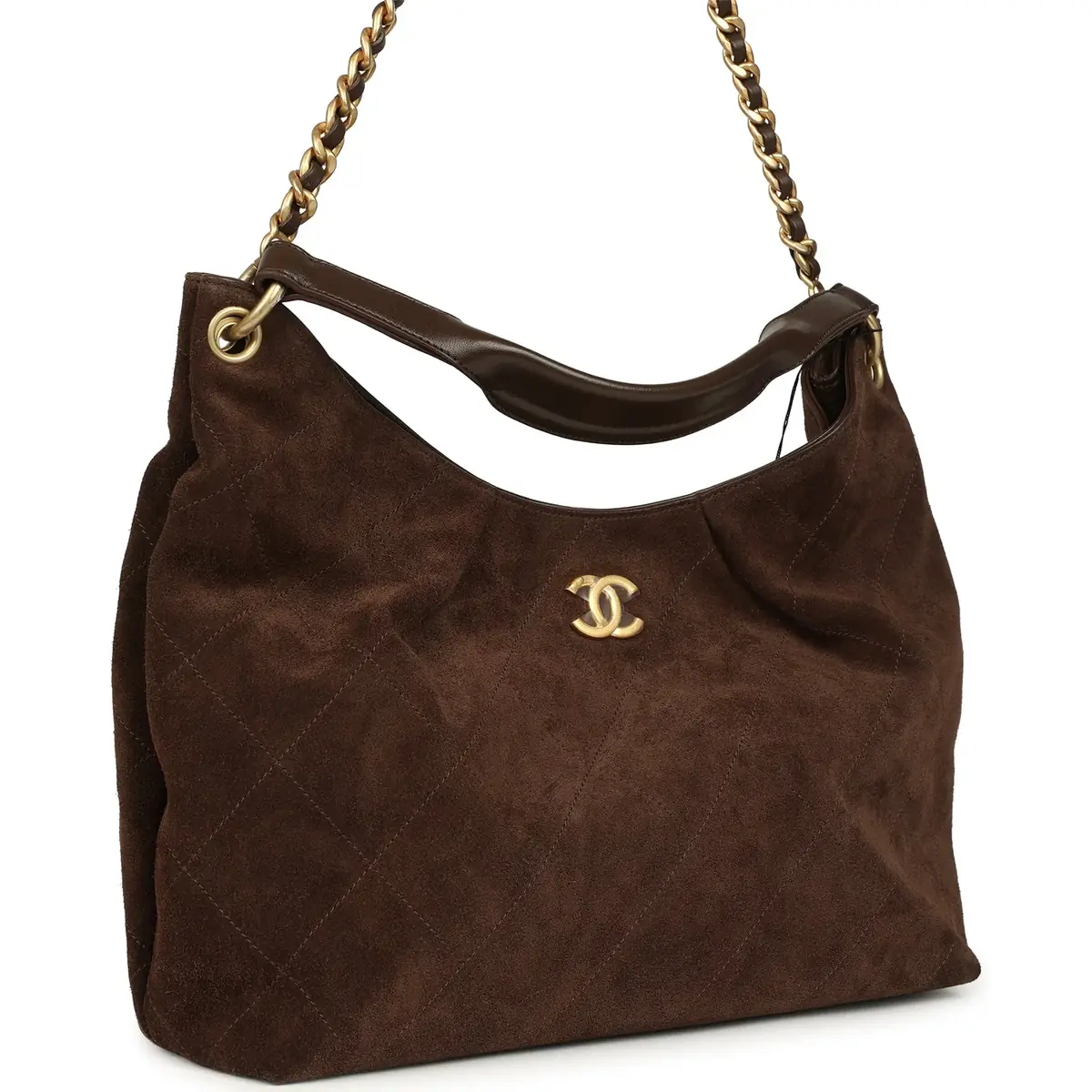 Chanel Chanel Maxi Hobo Bag Dark Brown Suede Antique Gold Hardware | Thumbnail 3