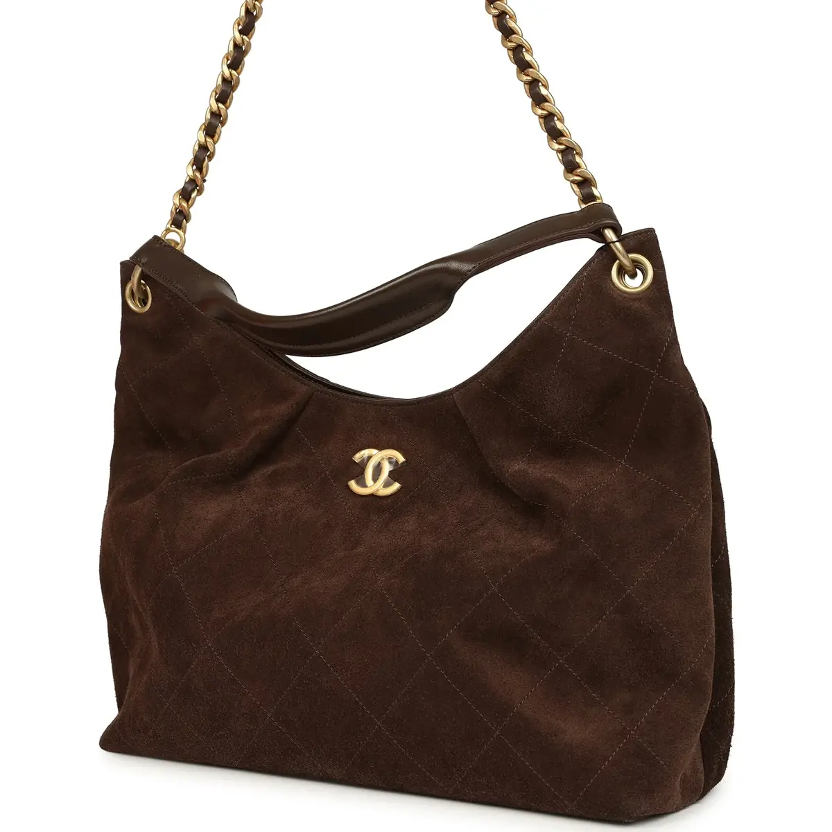 Chanel Chanel Maxi Hobo Bag Dark Brown Suede Antique Gold Hardware | Thumbnail 4