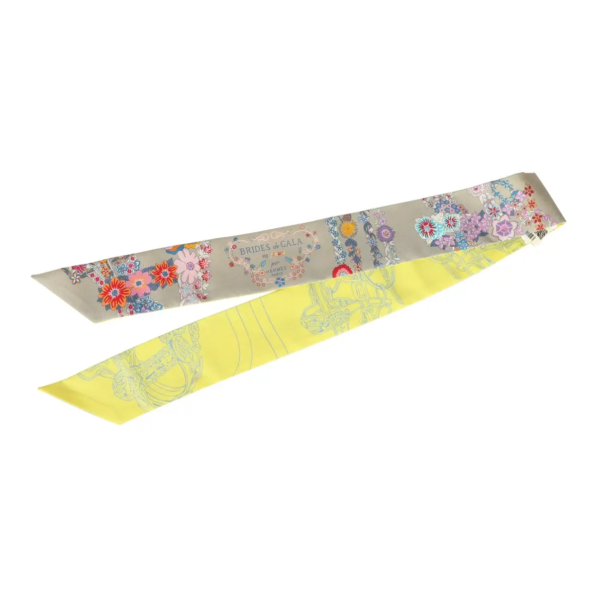HERMÈS Hermes "Brides De Gala En Fleurs" Mastic, Jaune Vif, Multi Silk Twilly Pair | Thumbnail 2