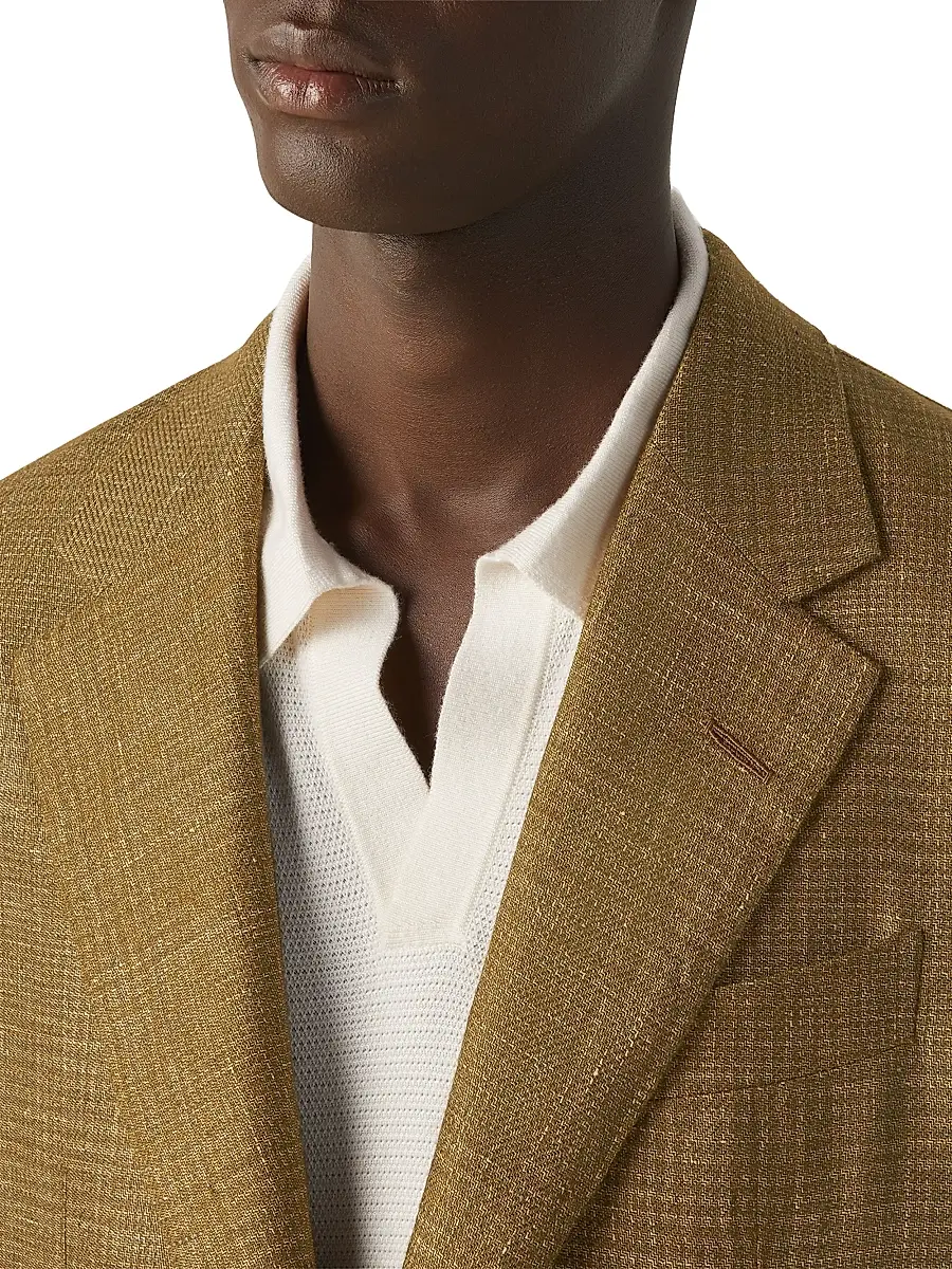 ZEGNA Men's Cashmere Linen and Silk Jacket - Brown | Thumbnail 4