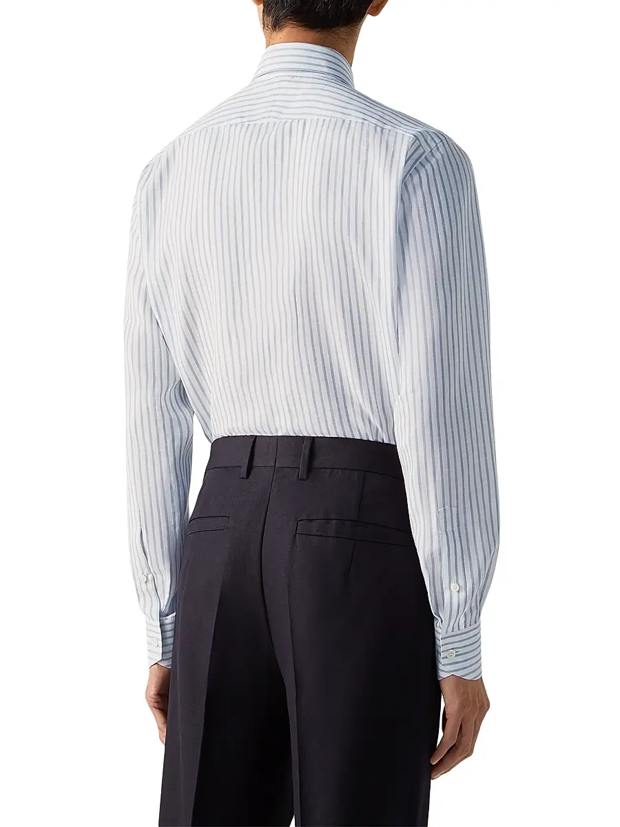 Zegna Men's Striped Cotton Linen and Silk Shirt | Thumbnail 3 Zegna Men's Striped Cotton Linen and Silk Shirt | Thumbnail 3