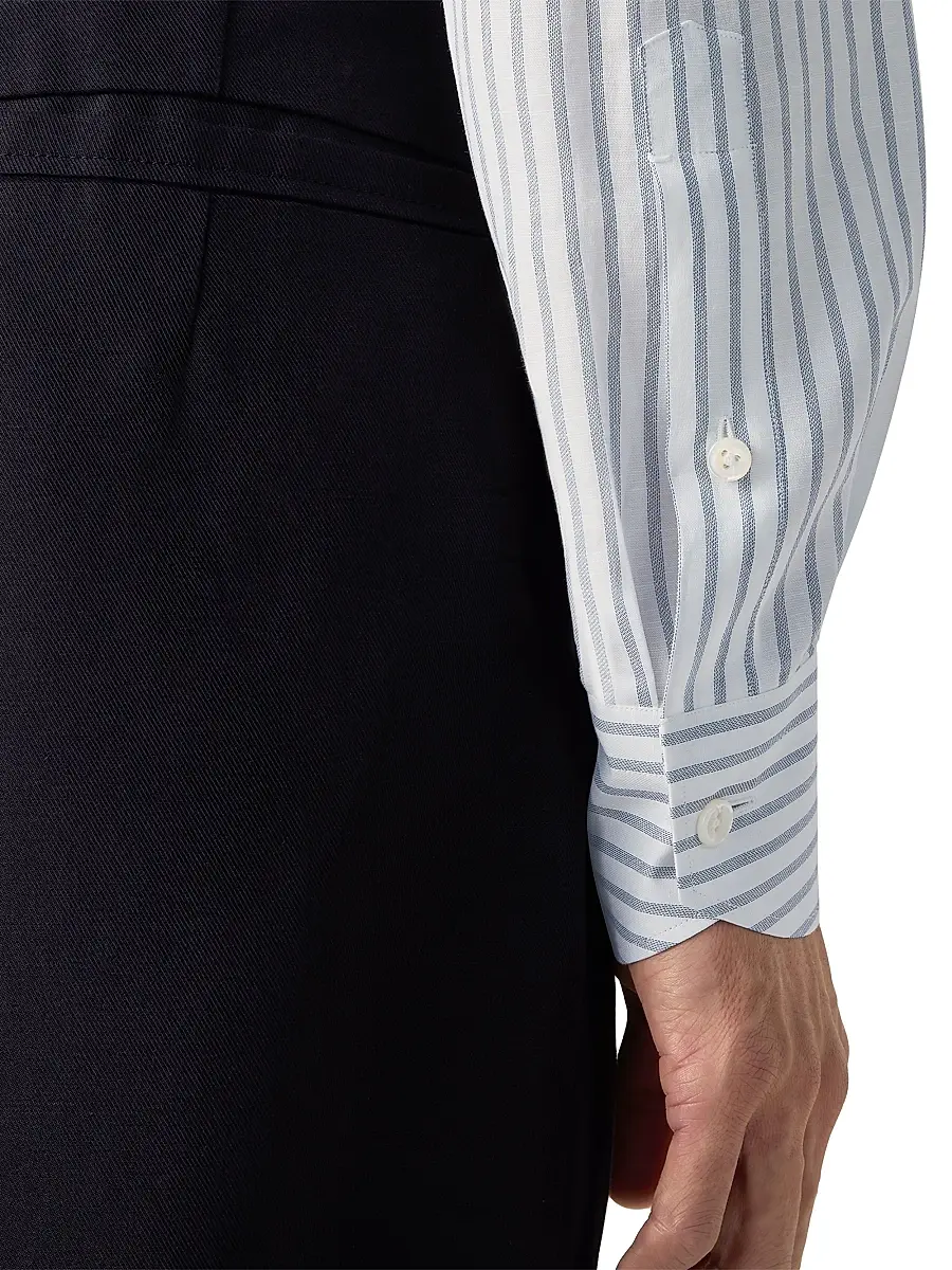 Zegna Men's Striped Cotton Linen and Silk Shirt | Thumbnail 5 Zegna Men's Striped Cotton Linen and Silk Shirt | Thumbnail 5