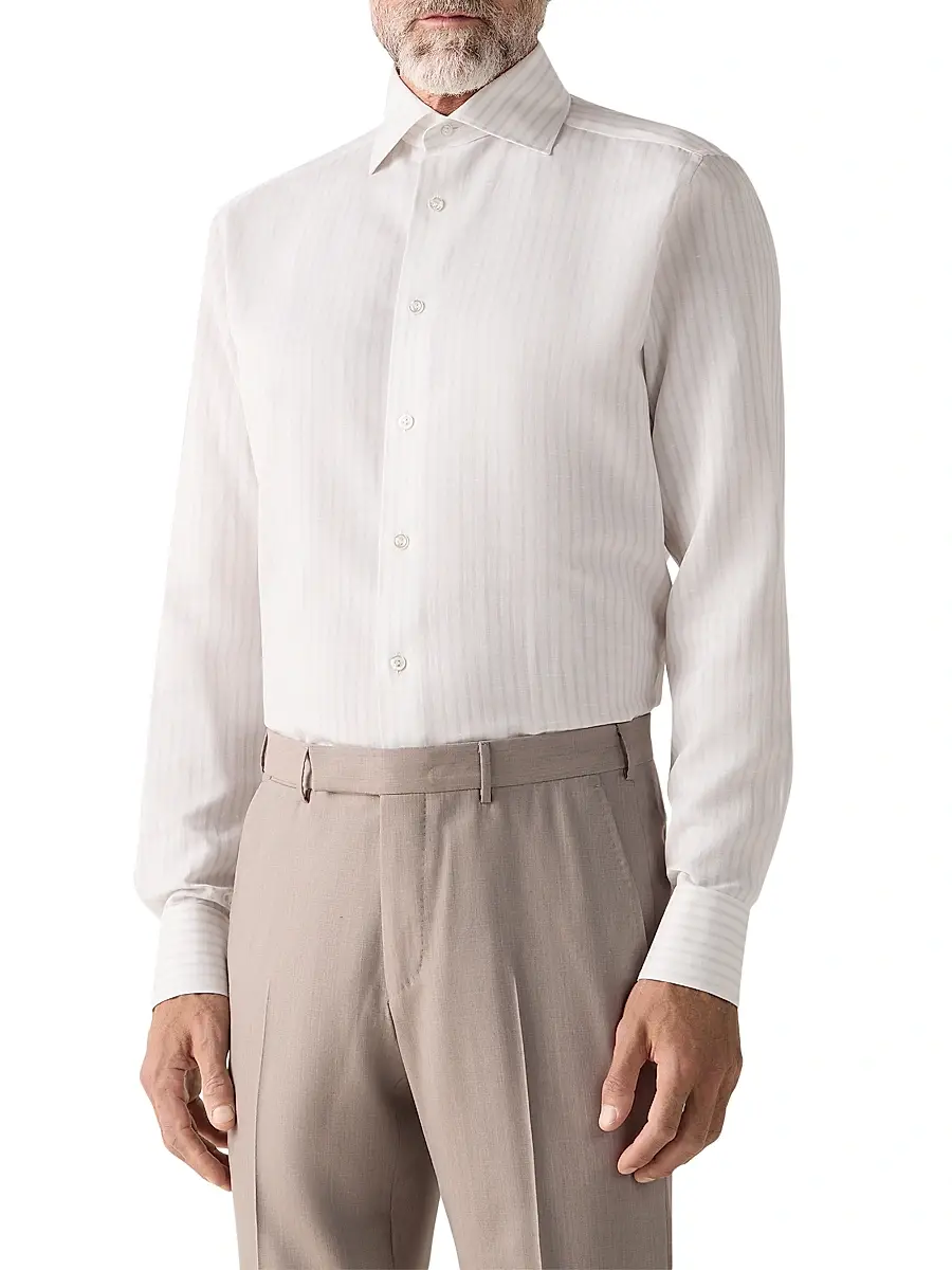 Zegna Men's Striped Cotton Linen and Silk Shirt | Thumbnail 2 Zegna Men's Striped Cotton Linen and Silk Shirt | Thumbnail 2
