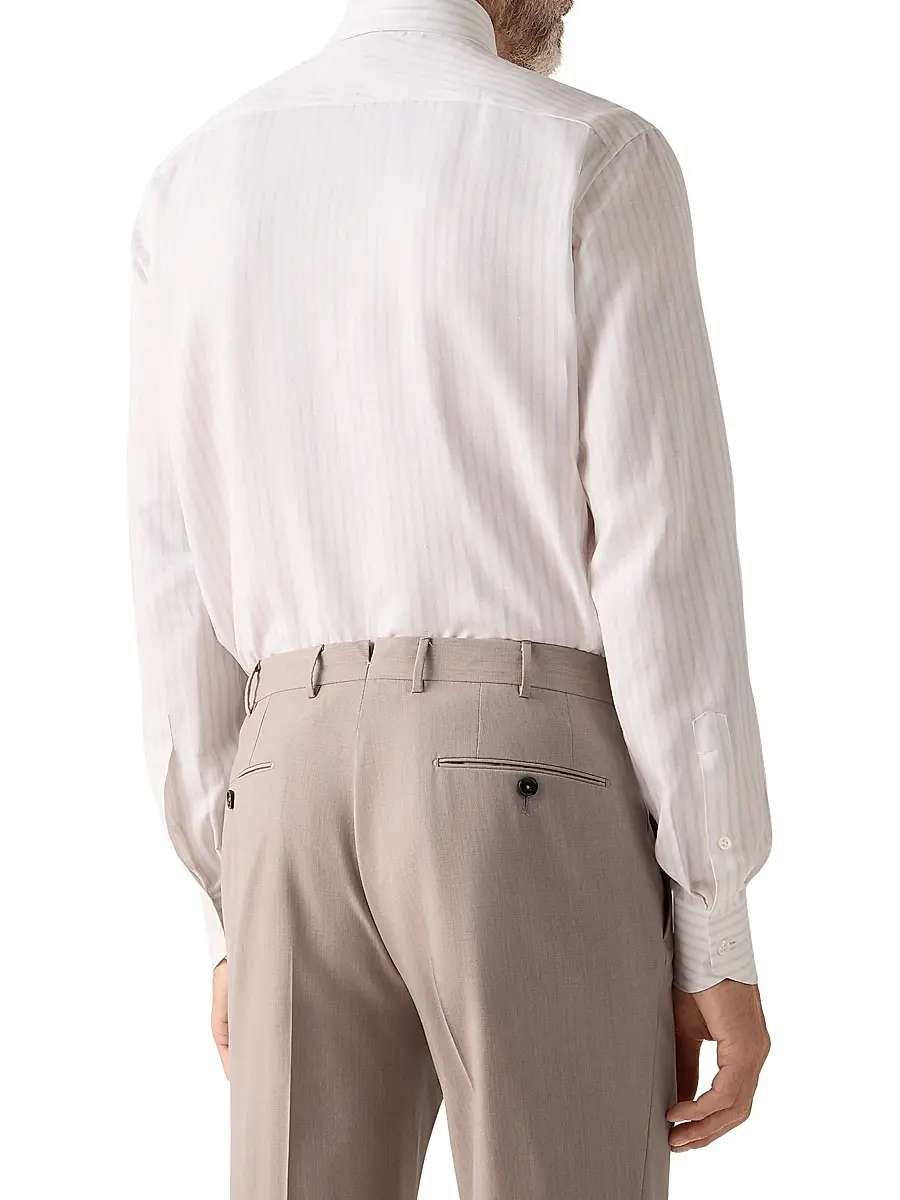 Zegna Men's Striped Cotton Linen and Silk Shirt | Thumbnail 3 Zegna Men's Striped Cotton Linen and Silk Shirt | Thumbnail 3